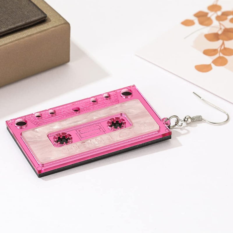 MIAIULIA Cassette Tape Dangle 80s earrings 1980s Style Costume Earring Lilac Tape - Image 3